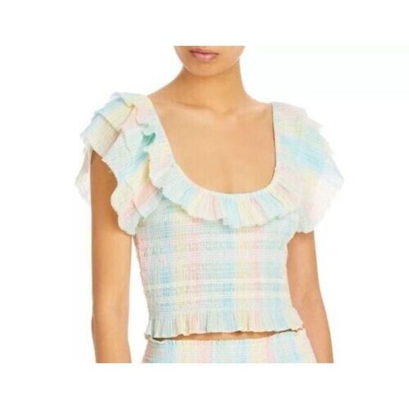 LoveShackFancy Women's Sz M Multi Horizon Hand Dye Saba Ruffle Crop Top $195 - Picture 9 of 10
